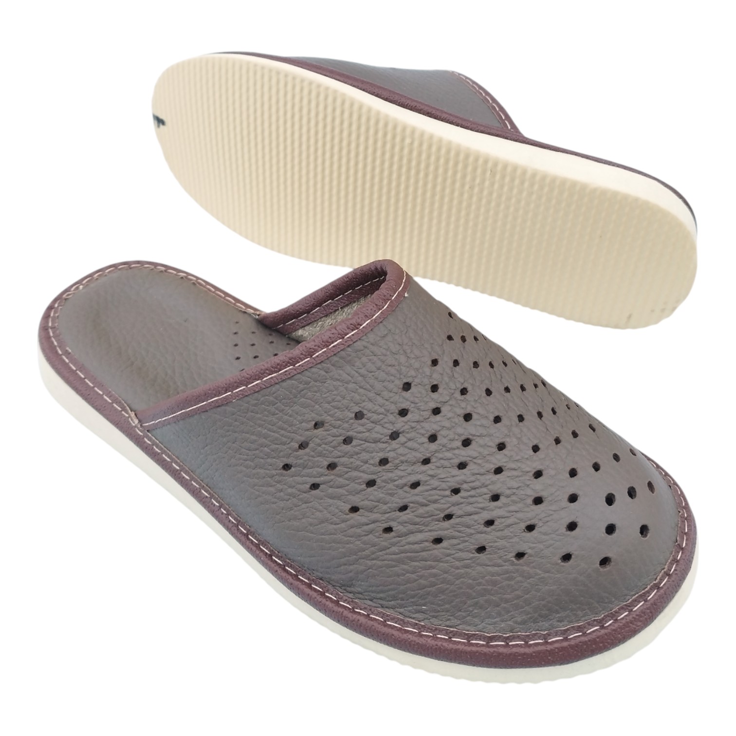 Kapcie damskie skórzane khaki zakryte kropki - obrazek 3