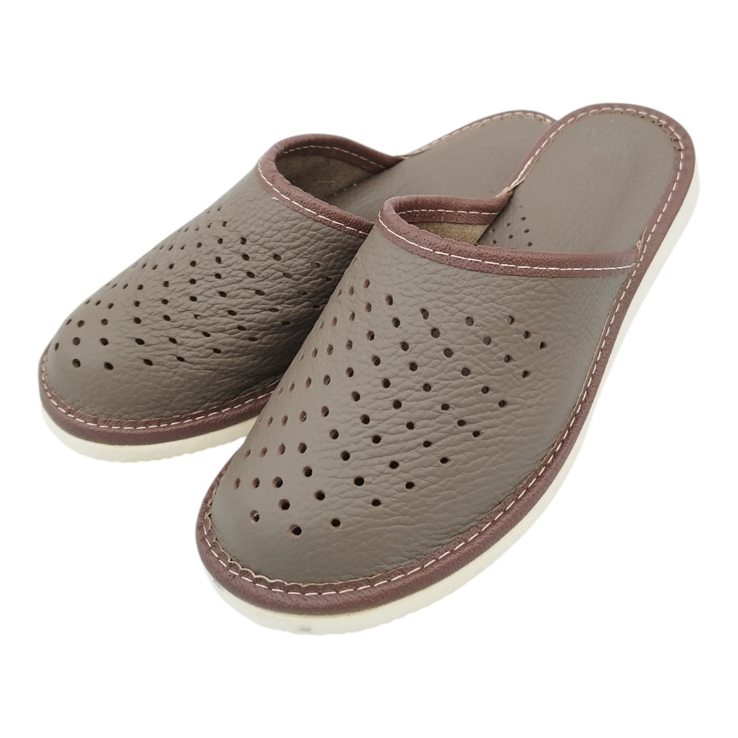 Kapcie damskie skórzane khaki zakryte kropki - obrazek 5