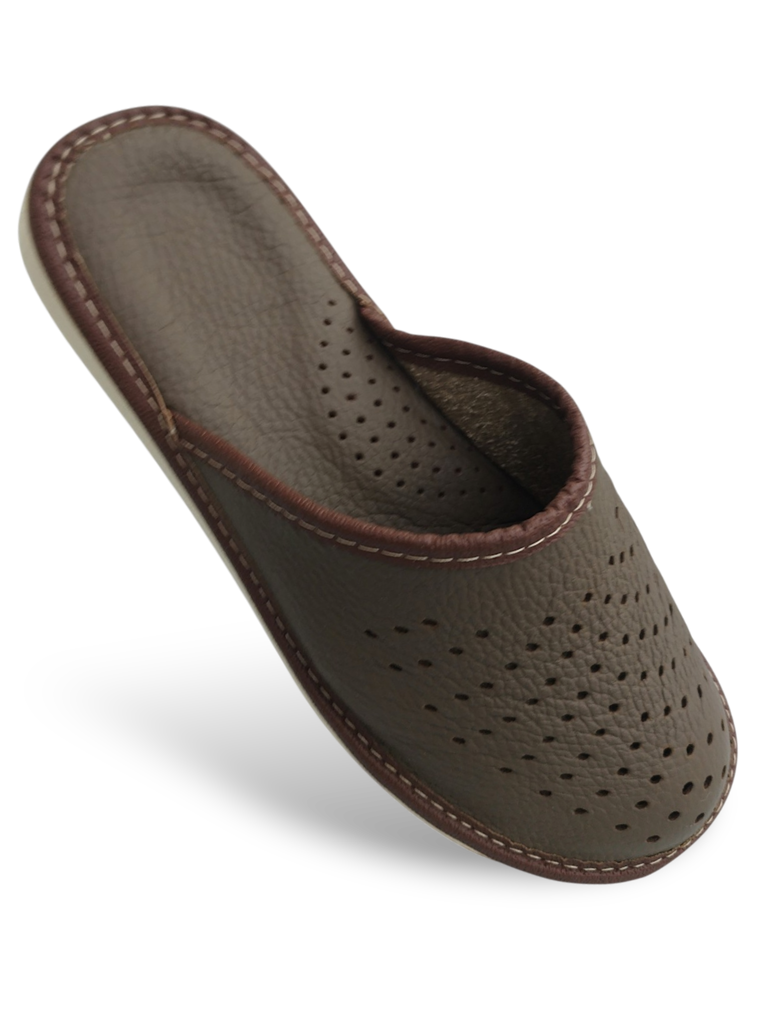 Kapcie damskie skórzane khaki zakryte kropki