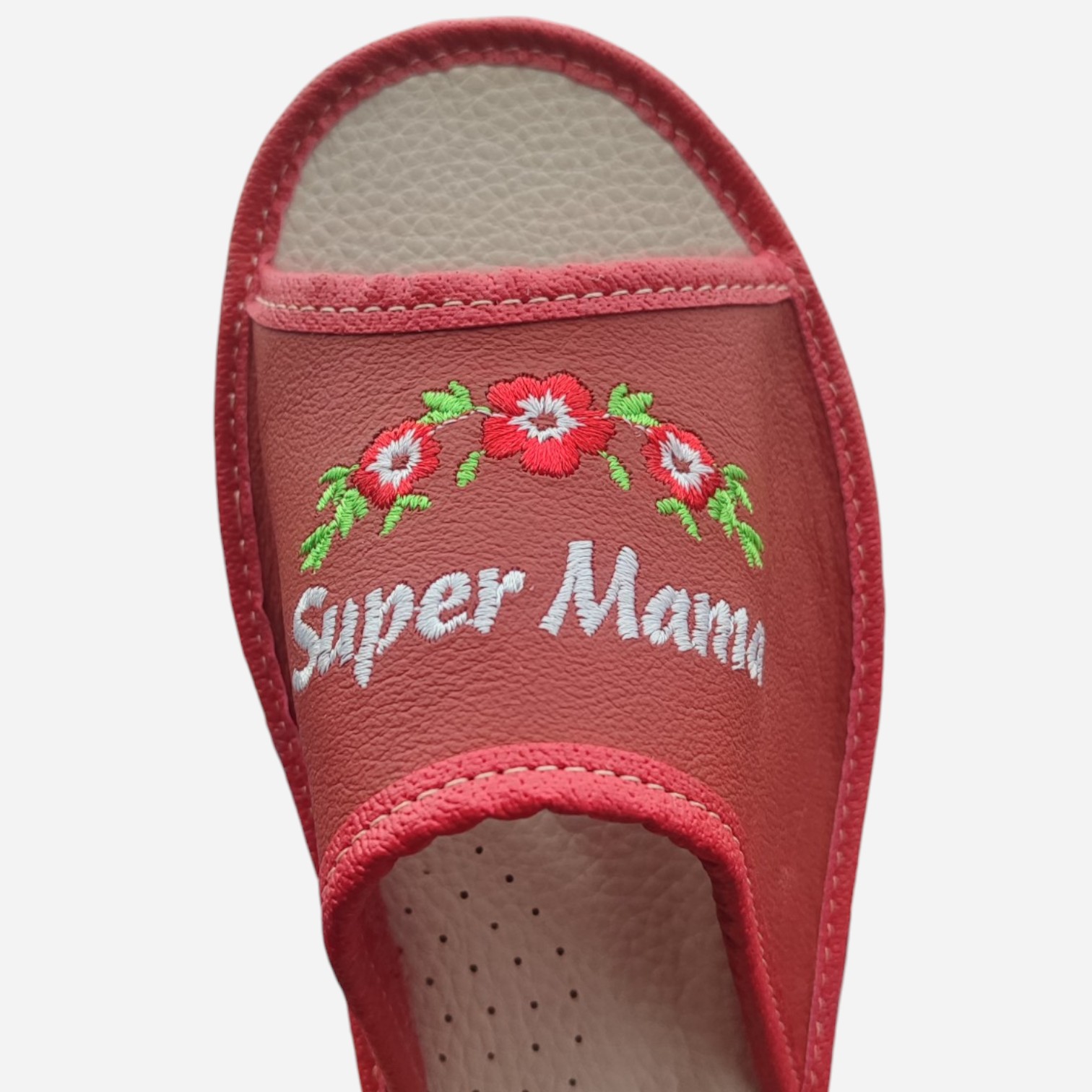 Kapcie damskie Super Mama skórzane haft - obrazek 4