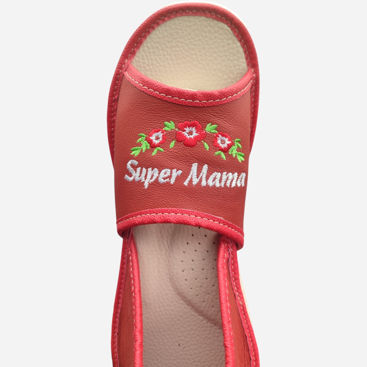 Kapcie damskie Super Mama skórzane haft - obrazek 6
